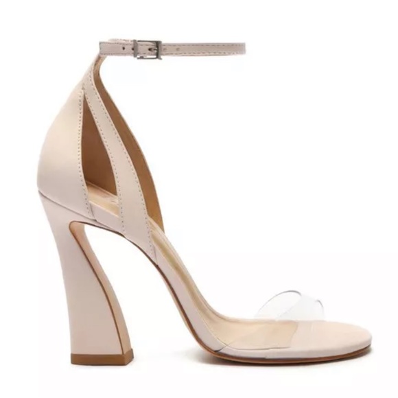 Schutz Kristy Suede Clear Vinyl Ankle Strap Dress Sandals. - Picture 3 of 12